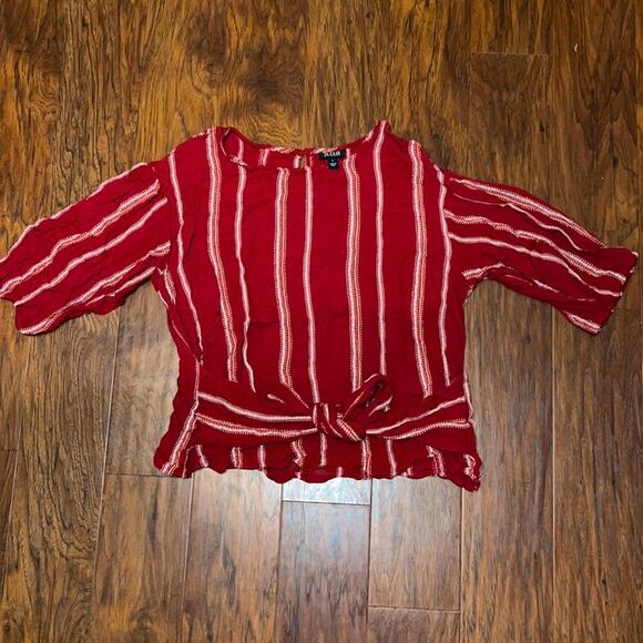 Women's A.N.A red 3/4 sleeved horizontal striped tie front blouse workwear large - Picture 2 of 5